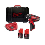 Masina de insurubat subcompacta Milwaukee M12™ BD-202C + 2 acumulatori M12™ 2 Ah + incarcator M12 + cutie din plastic