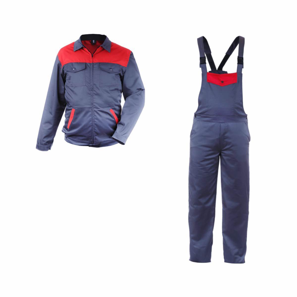 Mecano work overalls with bib pants - 245 g/m2, Grey/Red