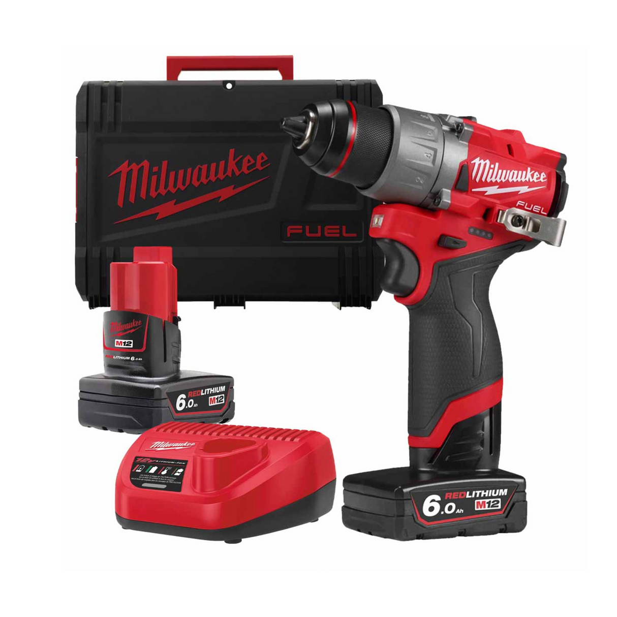 Masina de insurubat / gaurit subcompacta Milwaukee M12 FUEL™ FDD2 + 2 acumulatori M12™ + incarcator M12 + cutie din plastic