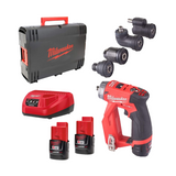 Masina de insurubat / gaurit Milwaukee M12 FUEL™ FDDXKIT-202X cu capete interschimbabile + 2 acumulatori M12™ 2 Ah + incarcator M12 + cutie din plastic